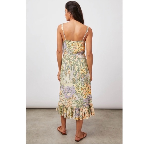 Evereve Rails Adalyn Midi Dress in Gardenia Floral Print Green Yellow Ruffle S - Picture 9 of 16